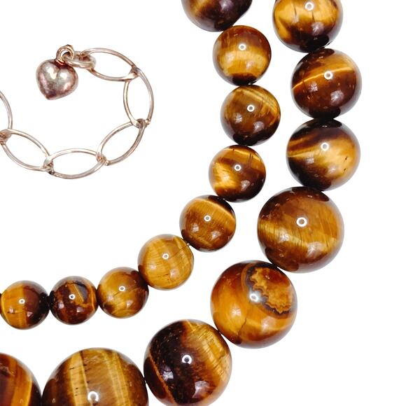 Signed Jay King DTR Sterling Silver Tiger Eye Graduated Gemstone Necklace 22 VTG - Picture 1 of 11